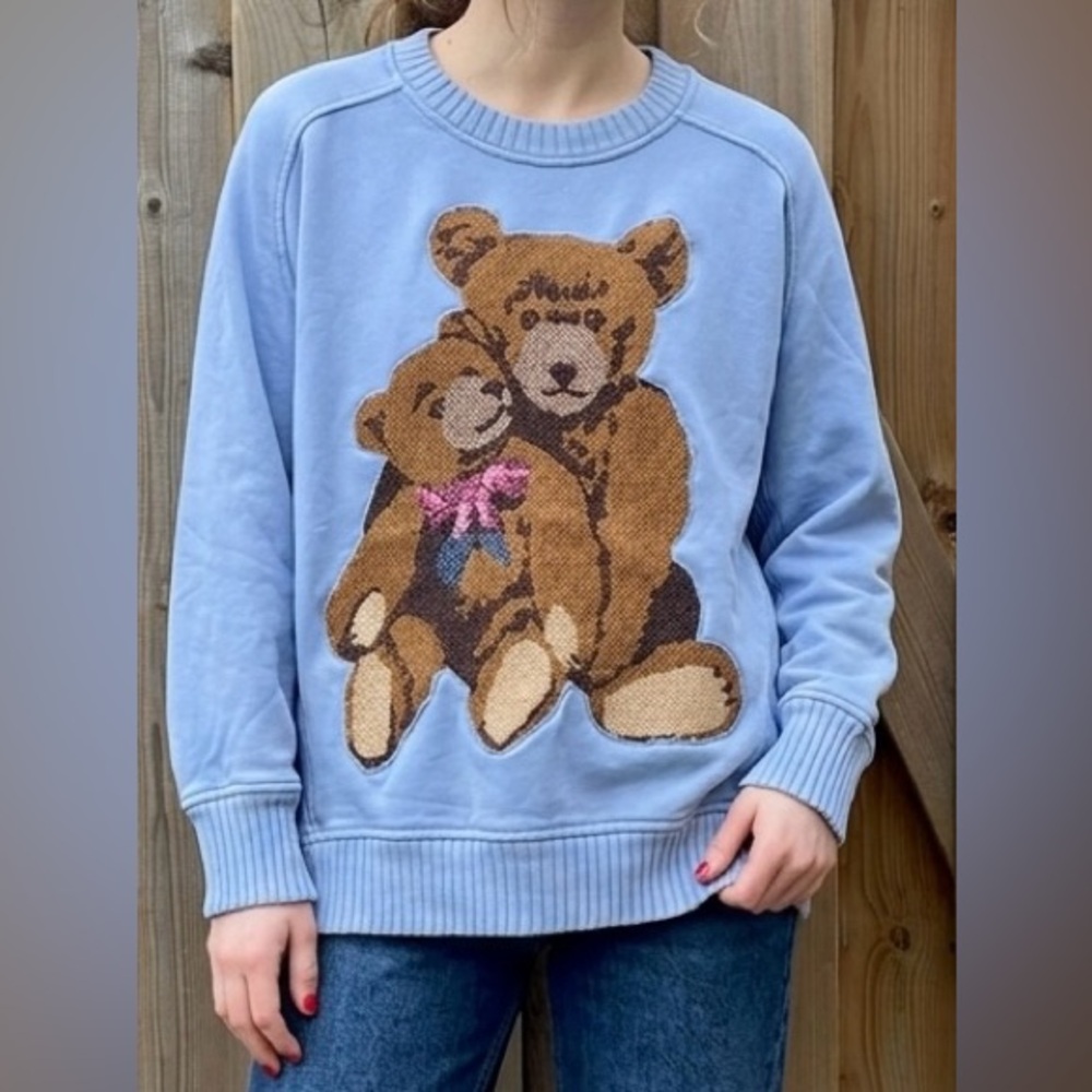 AERIE Upcycled Tapestry Bear Patch Oversized Sweatshirt - Size XS